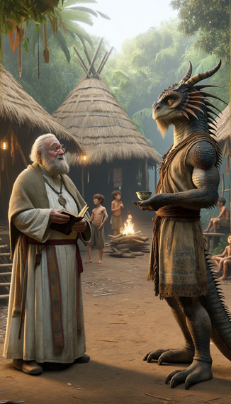 Ryuto speaking with an elder in an island village