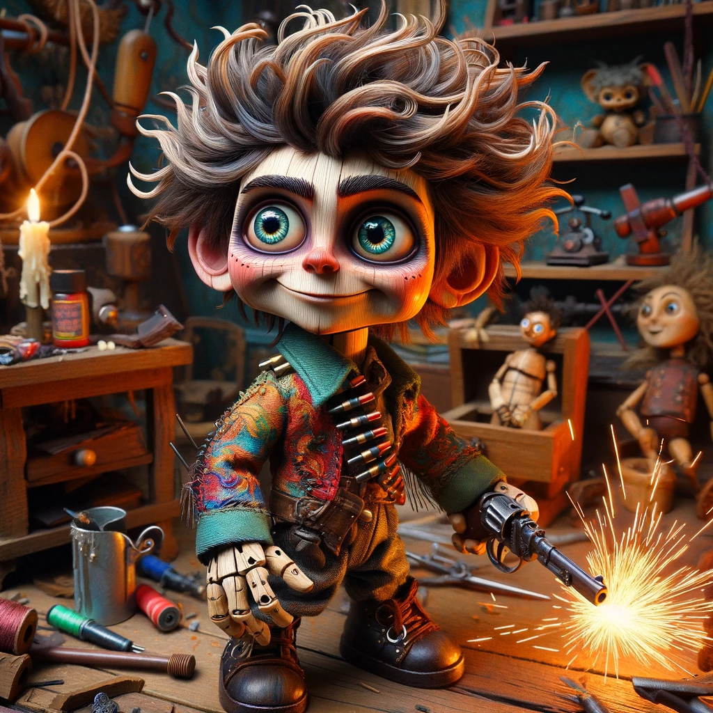 Concept portrait of Pachinko as a colorful wooden poppet