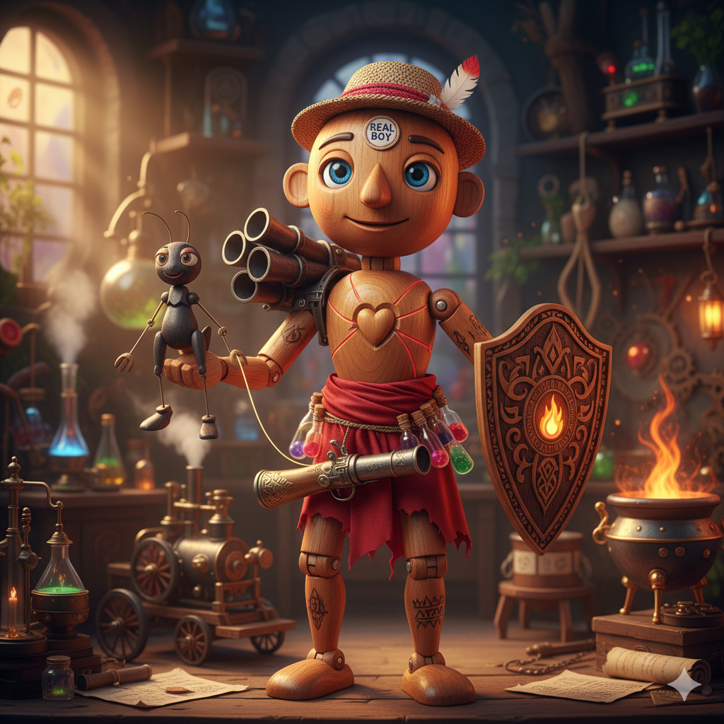 Concept portrait of Pachinko with alchemical equipment