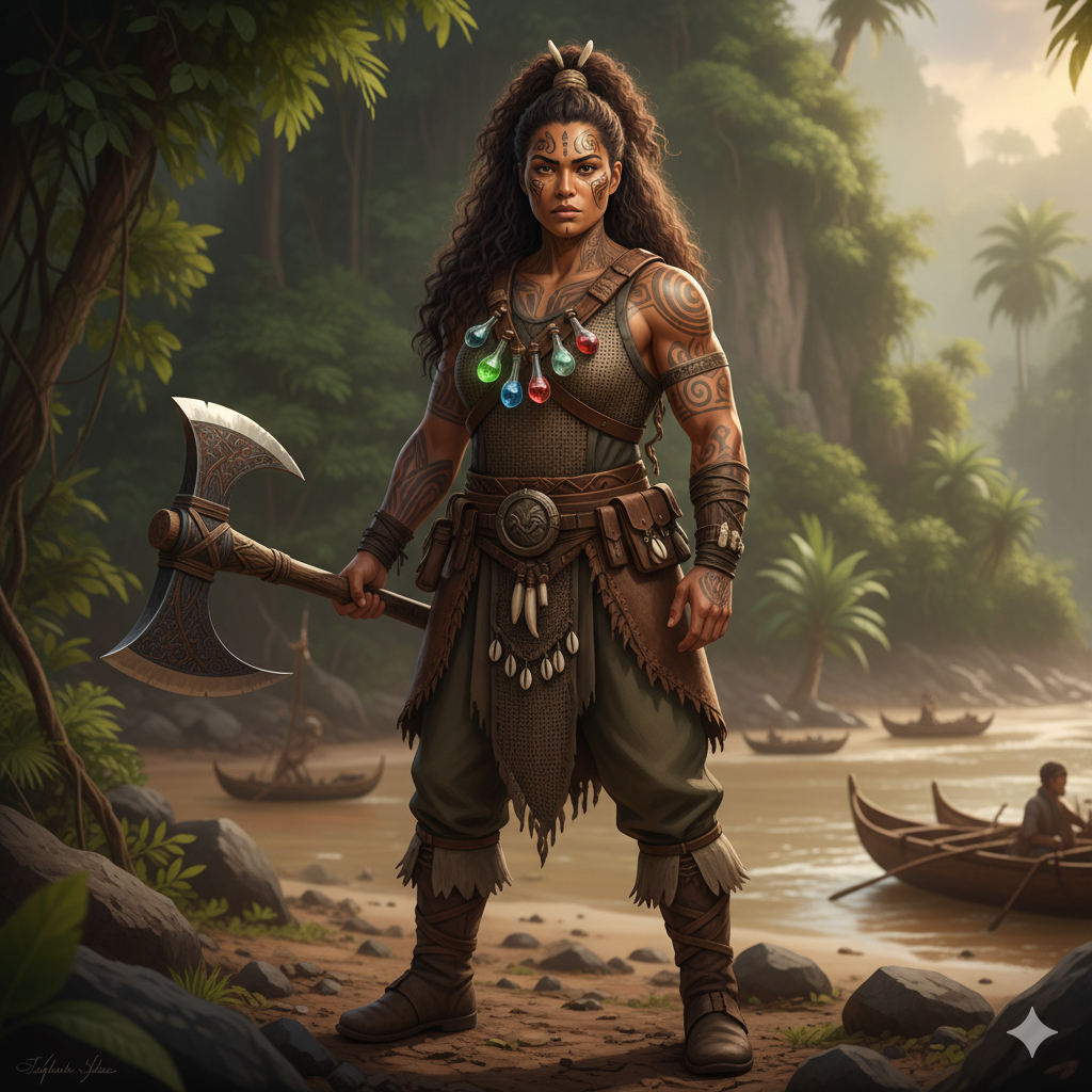 Concept portrait of Oona as an island warrior